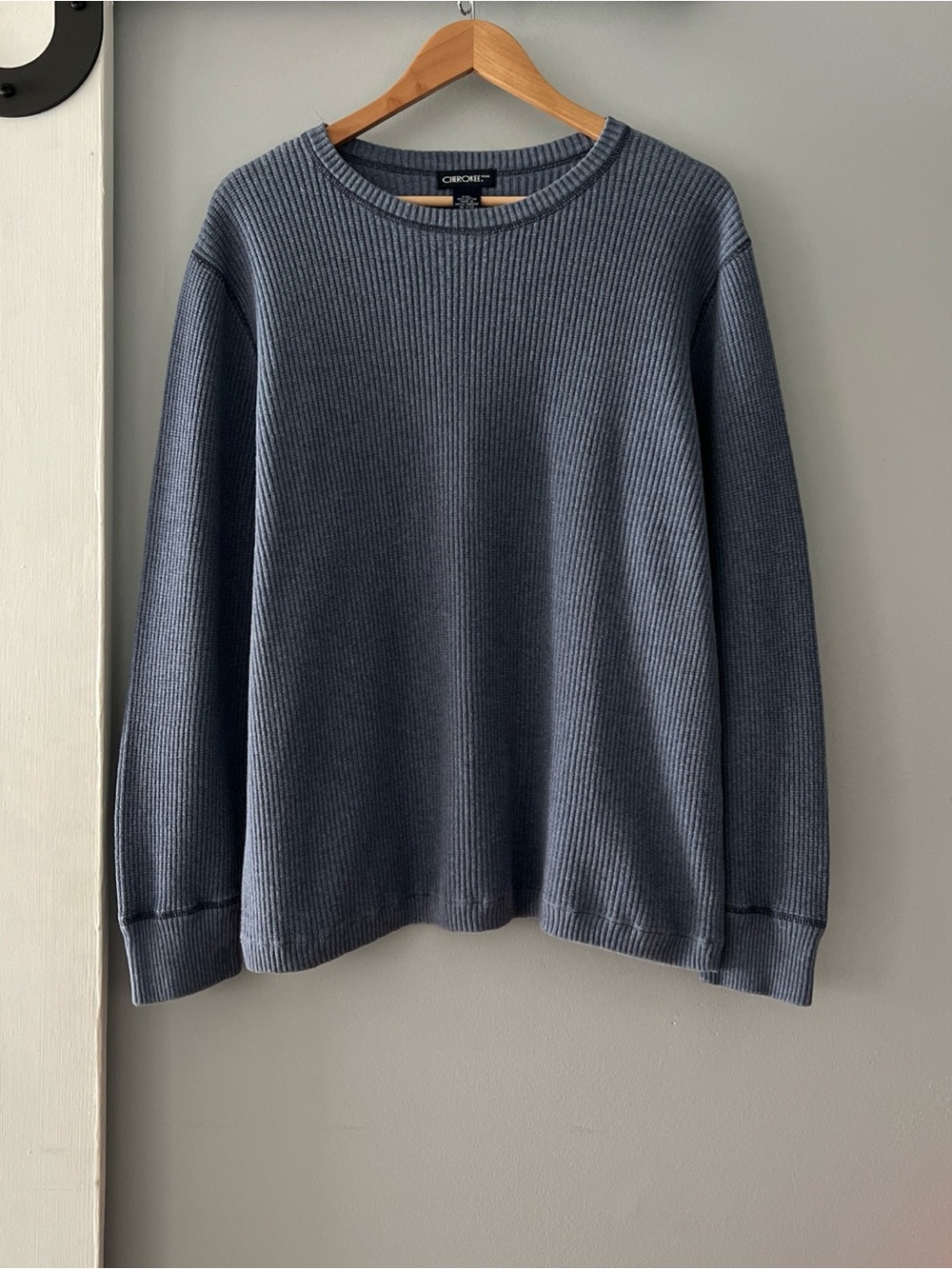 VTG 90s Cherokee Sweater 100% Cotton Ribbed Knit Crewneck Blue XXL Made In UK